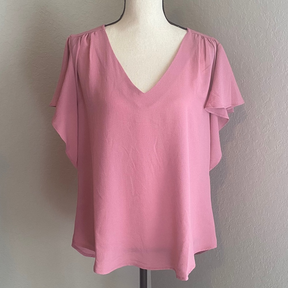 Bobeau V-Neck Flutter Sleeve Blouse